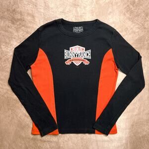 Vintage Y2K Sturgis Bike Week Bunny Ranch Moto Shirt Black Orange Long Sleeve